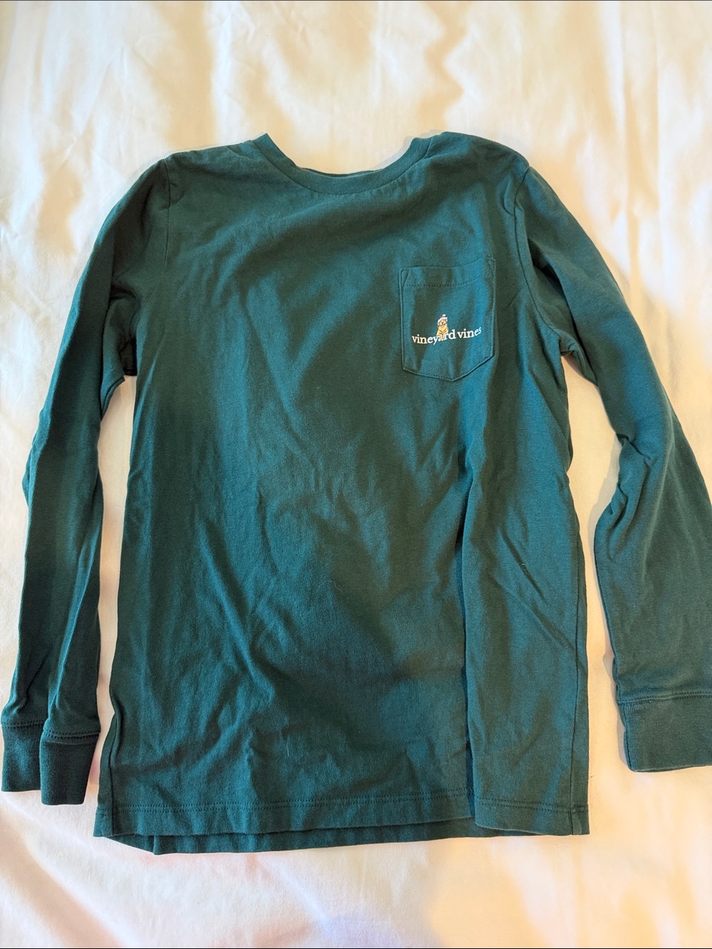 Vineyard Vines Kids Long-Sleeve Pocket Tee in Teal Green